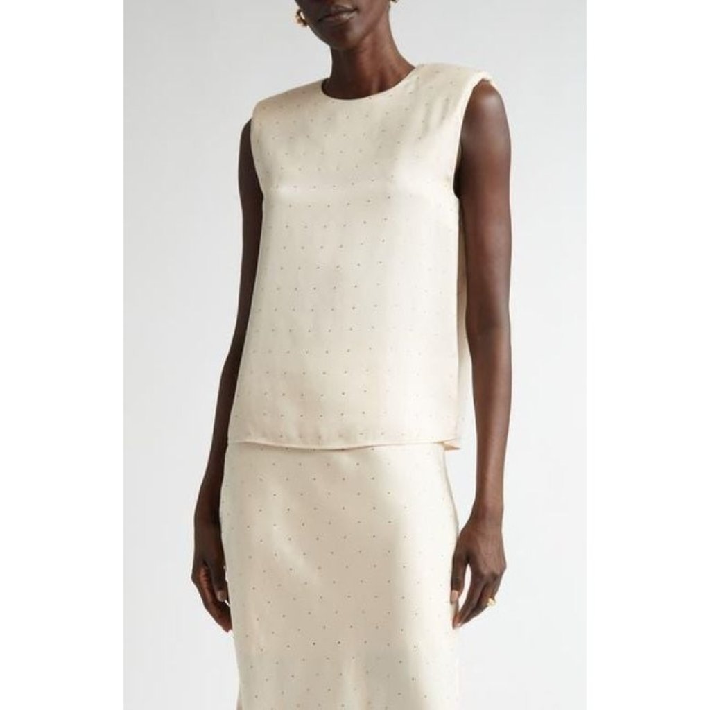 St. Johnwomen's Natural Crystal Embellished Sleeveless Top Blouse Size 10